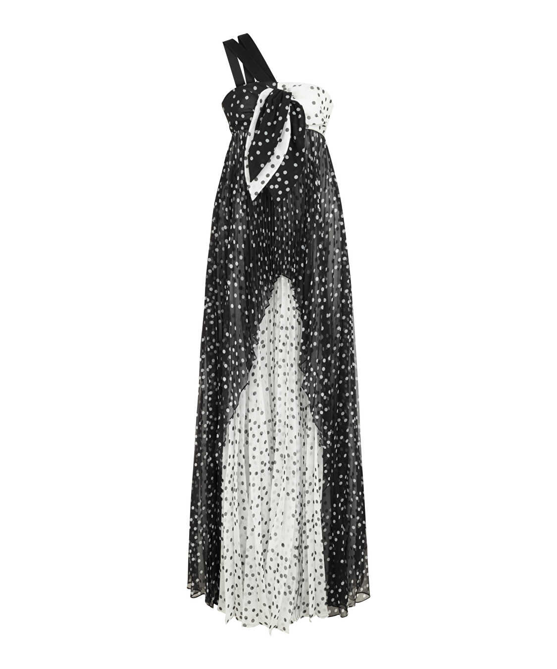 Puantiye desen colorblock elbise - IS1260002450001 - Siyah Elbise
