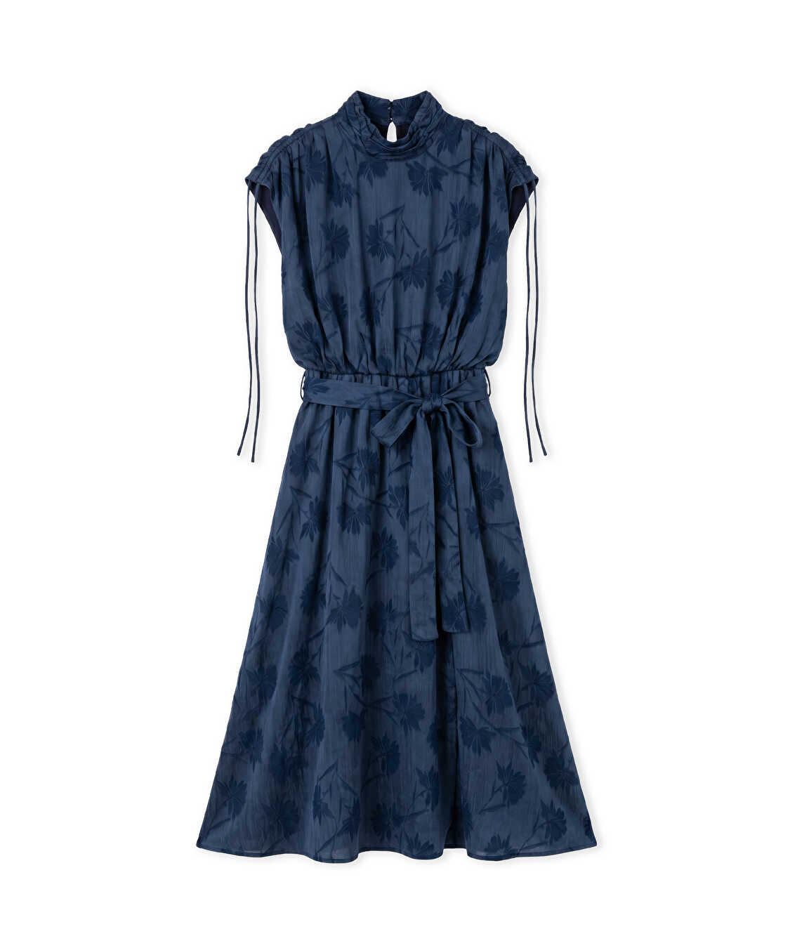 Floral jakarlı midi elbise - IS1260002623015 - Lacivert Elbise