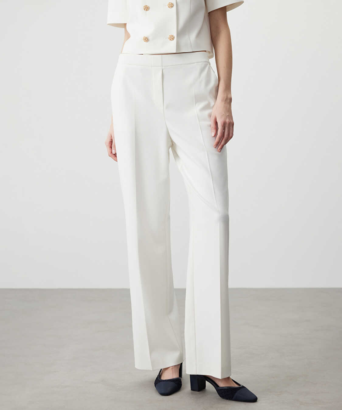 Wide leg fit pantolon - IS1260003074018 - Ekru Pantolon