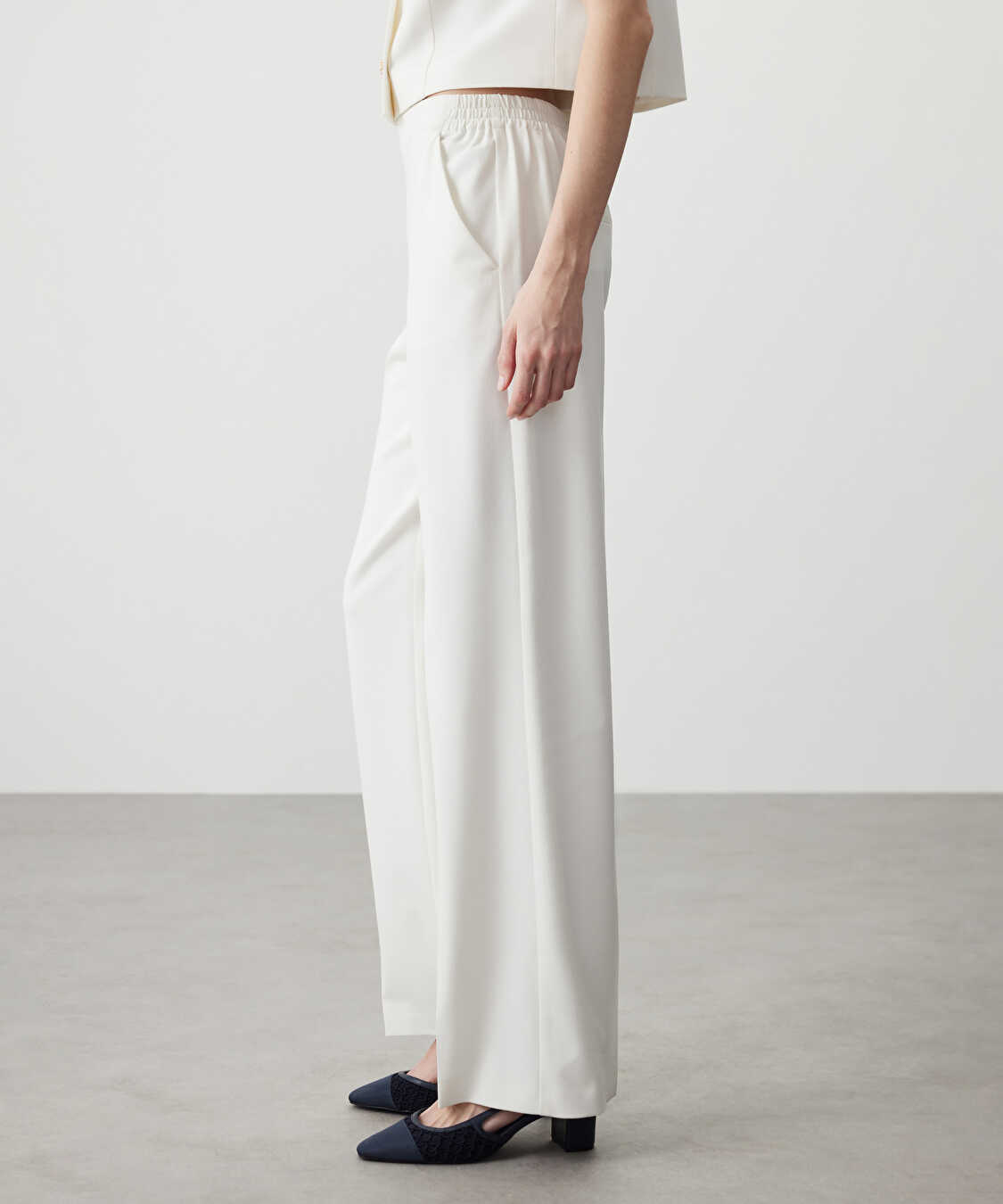 Wide leg fit pantolon - IS1260003074018 - Ekru Pantolon