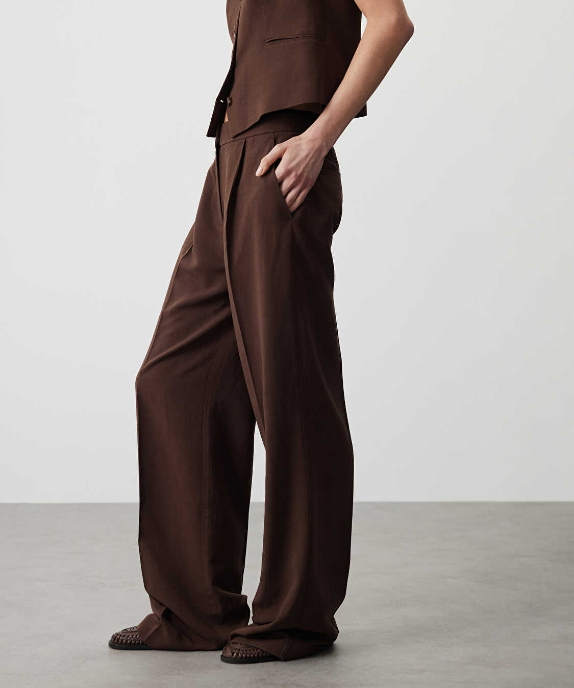Wide leg fit cepli pantolon - IS1260003088074 - Kahverengi Pantolon