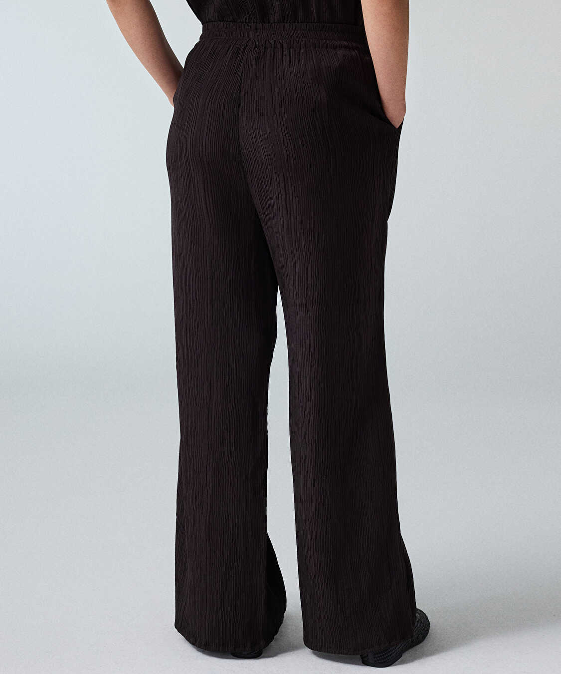Kırışık efektli wide leg pantolon - IS1260003098074 - Kahverengi Pantolon