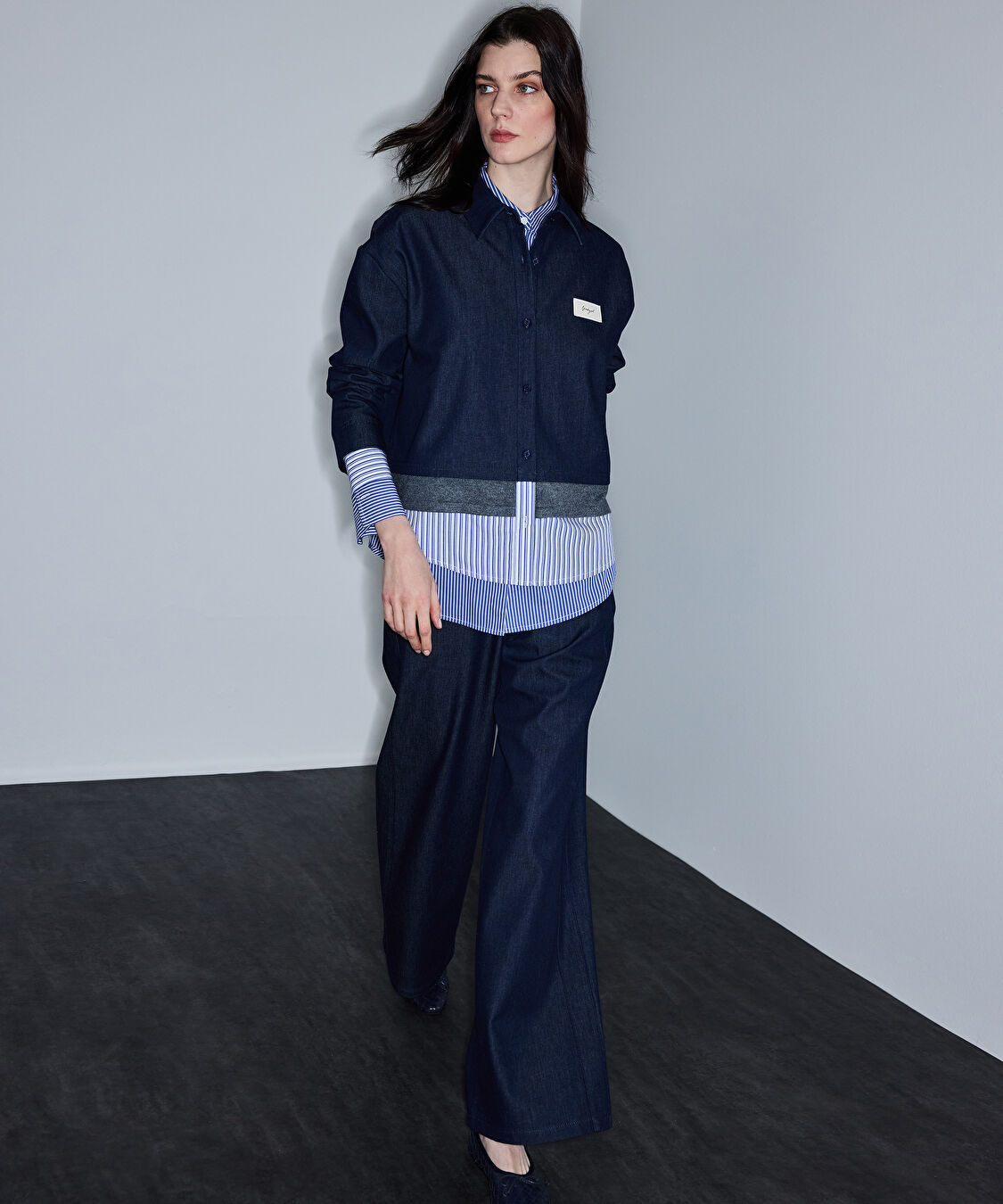 Kontrast bel wide leg pantolon - IS1260003100015 - Lacivert Pantolon