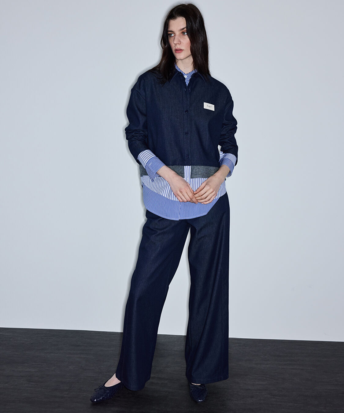 Kontrast bel wide leg pantolon - IS1260003100015 - Lacivert Pantolon