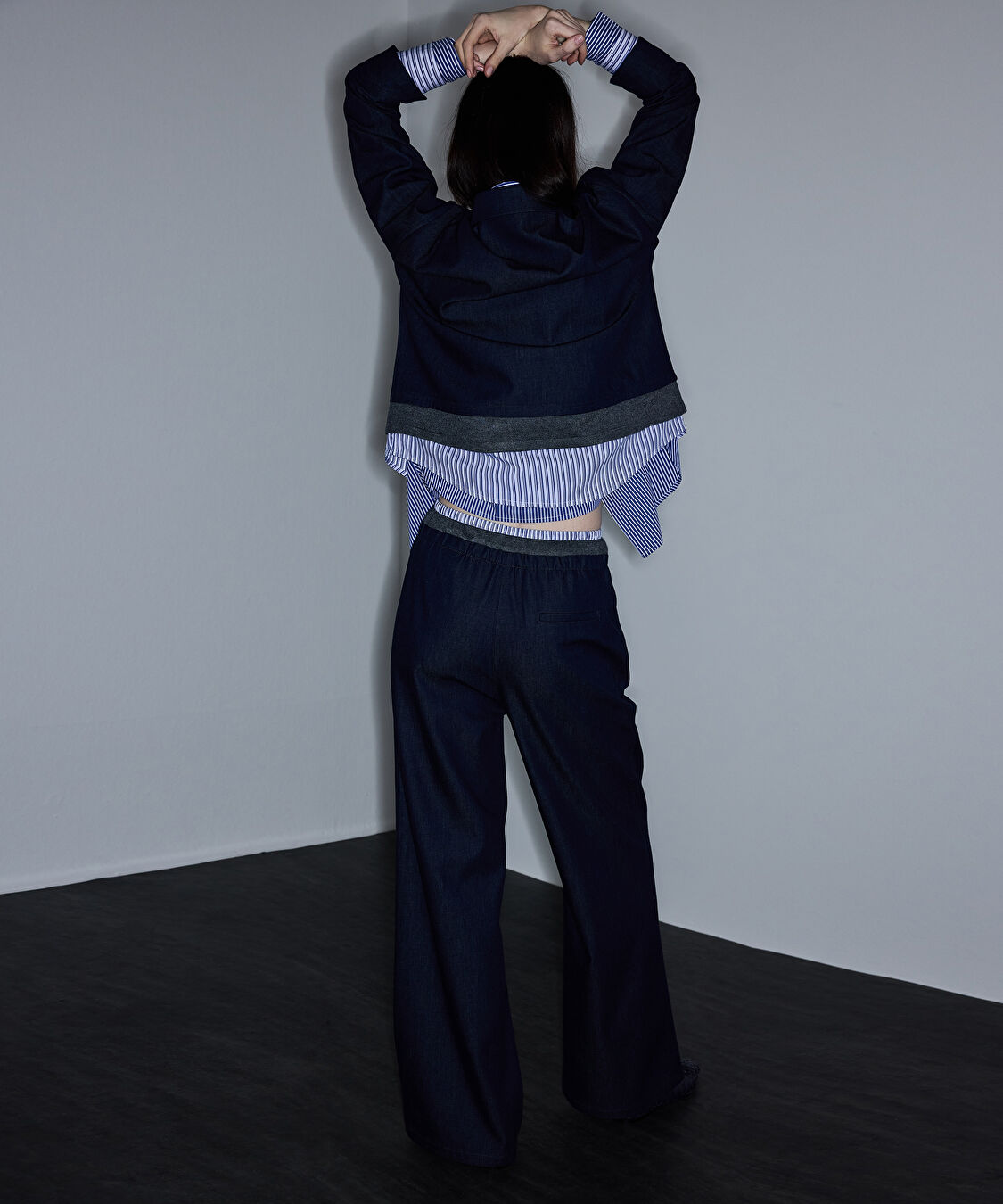 Kontrast bel wide leg pantolon - IS1260003100015 - Lacivert Pantolon