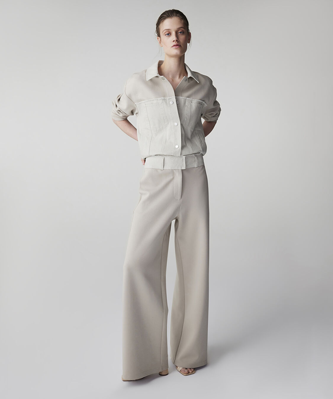 Kontrast bel raw edge pantolon - IS1260003102023 - Bej Pantolon