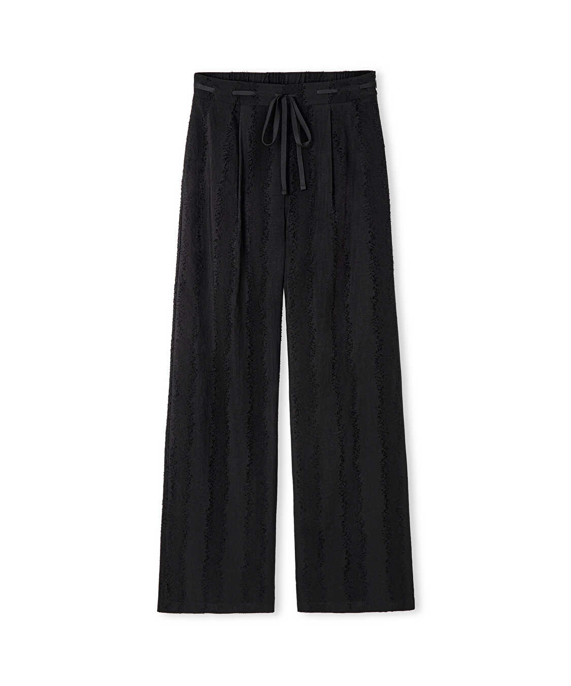 Jakarlı wide leg pantolon - IS1260003119001 - Siyah Pantolon