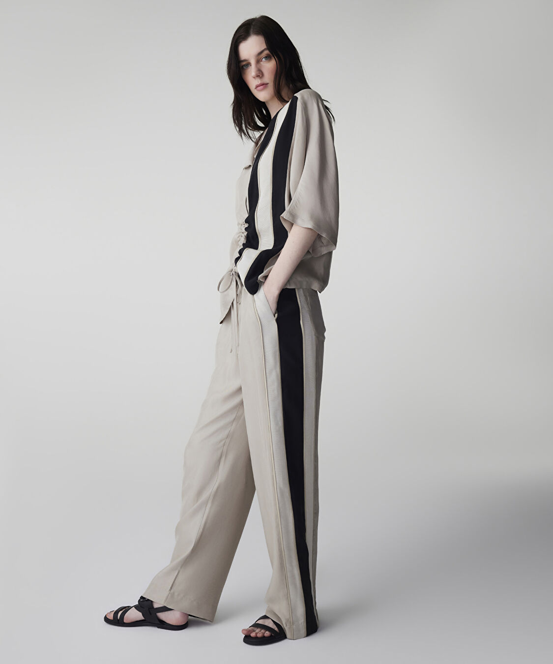 Ayarlanabilir bel colorblock pantolon - IS1260003154003 - Natürel Pantolon