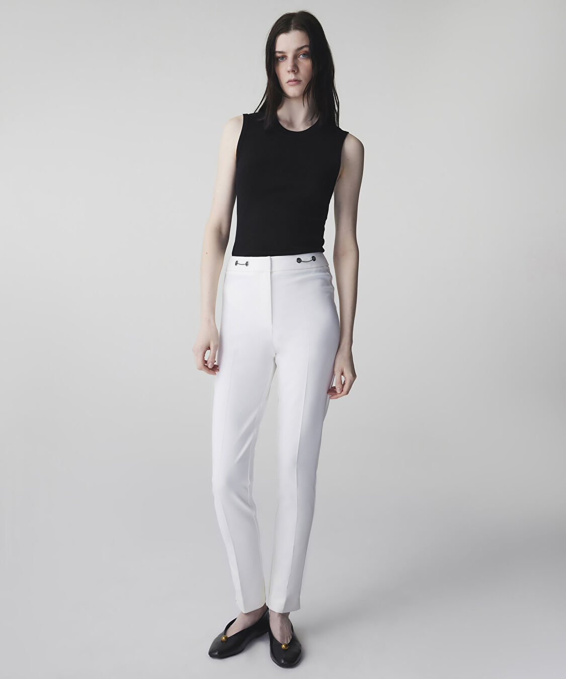Metal aksesuarlı skinny fit pantolon - IS1260003166018 - Ekru Pantolon