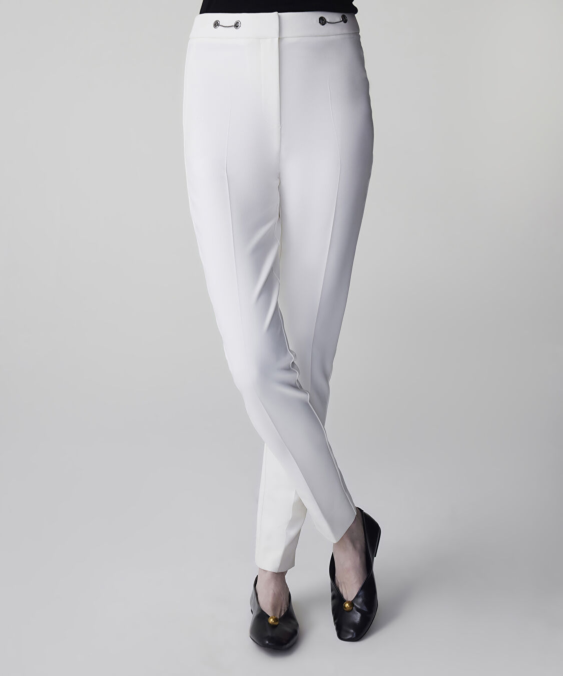 Metal aksesuarlı skinny fit pantolon - IS1260003166018 - Ekru Pantolon