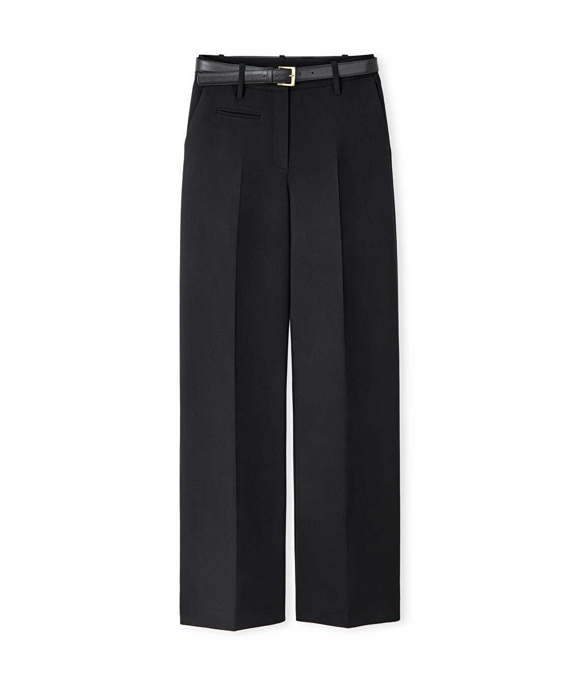 Kemerli wide leg fit pantolon - IS1260003167001 - Siyah Pantolon