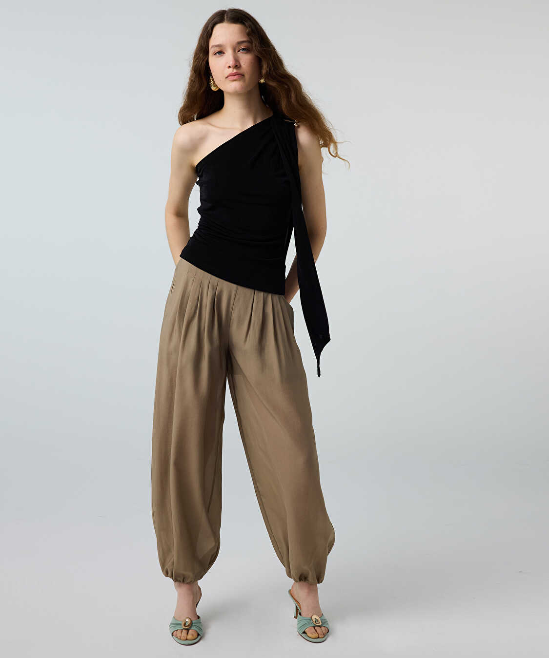 Pileli balon fit pantolon - IS1260003188176 - Açık Haki Pantolon
