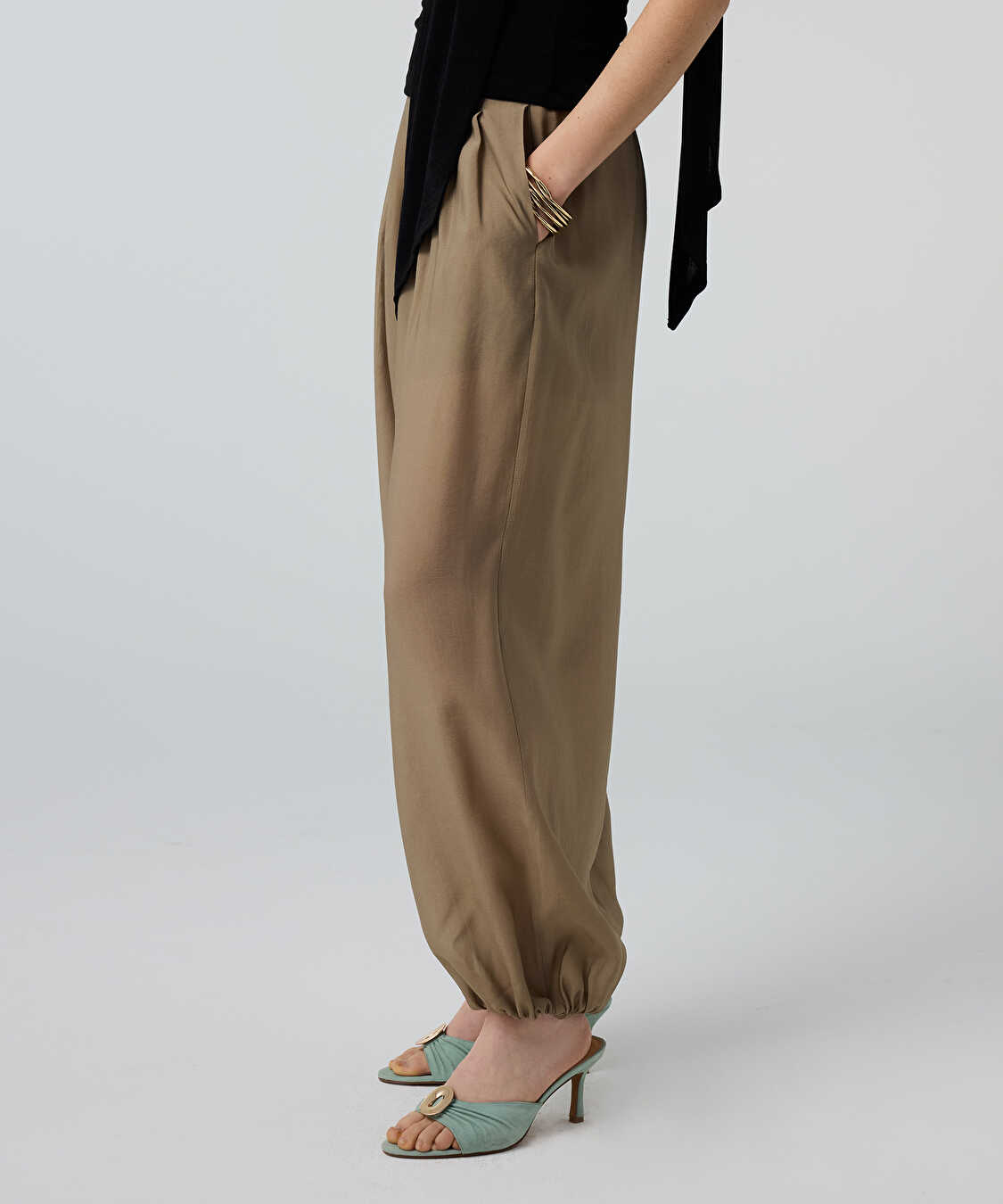Pileli balon fit pantolon - IS1260003188176 - Açık Haki Pantolon