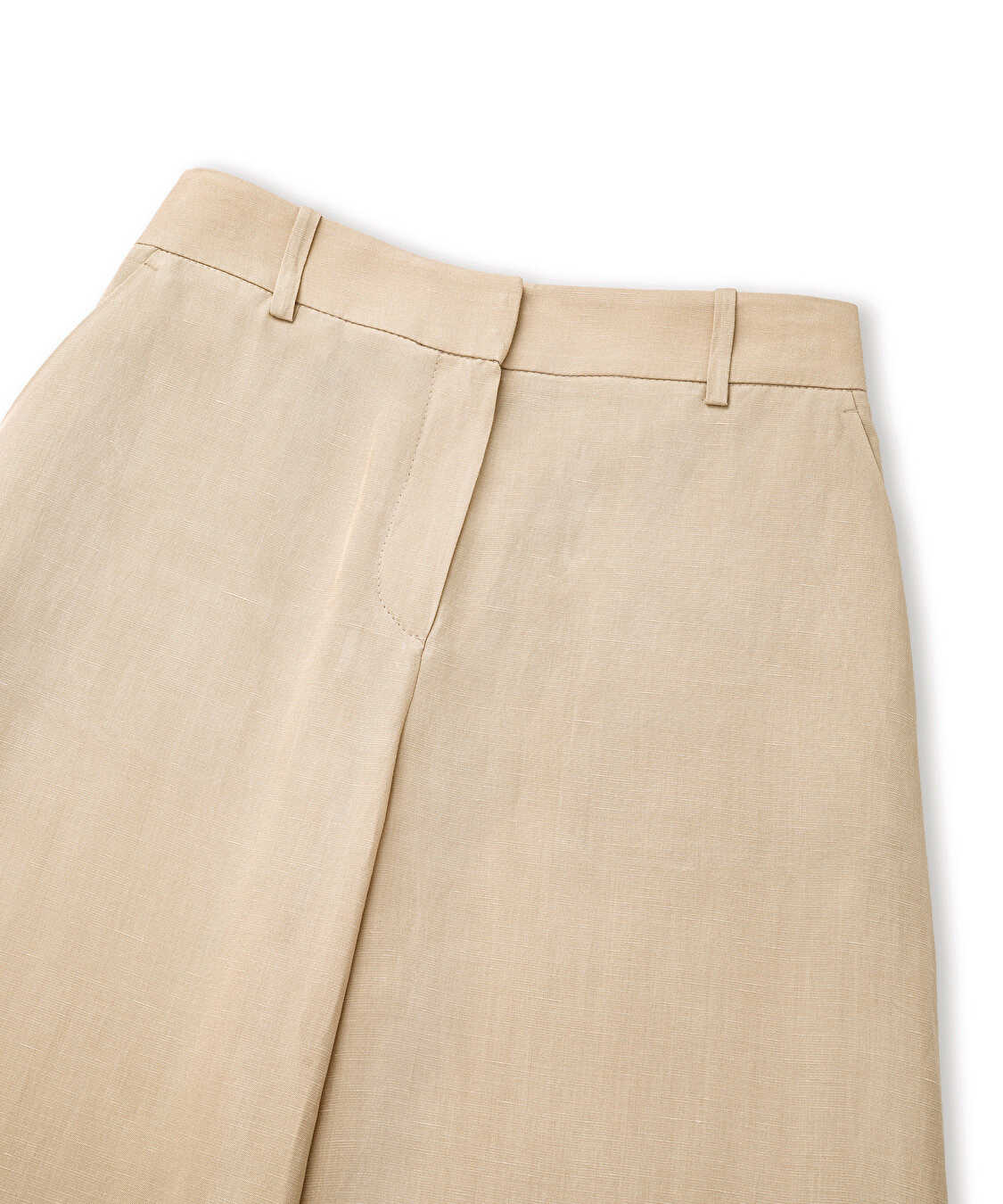 Keten içerikli wide leg pantolon - IS1260003192003 - Natürel Pantolon