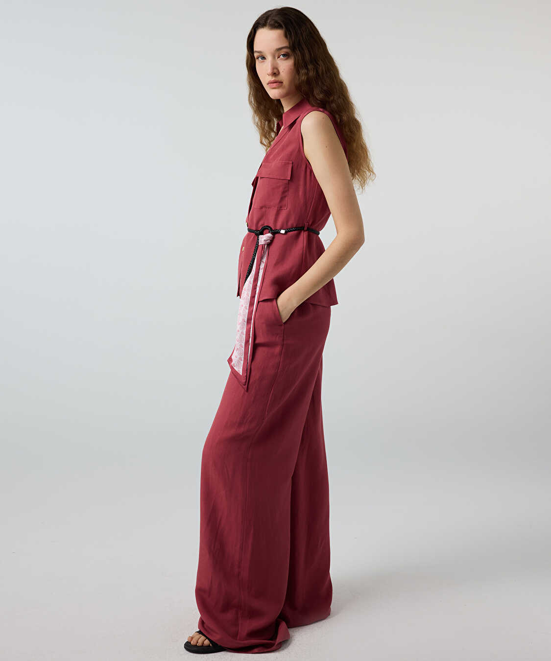 Keten içerikli wide leg pantolon - IS1260003192026 - Gülkurusu Pantolon