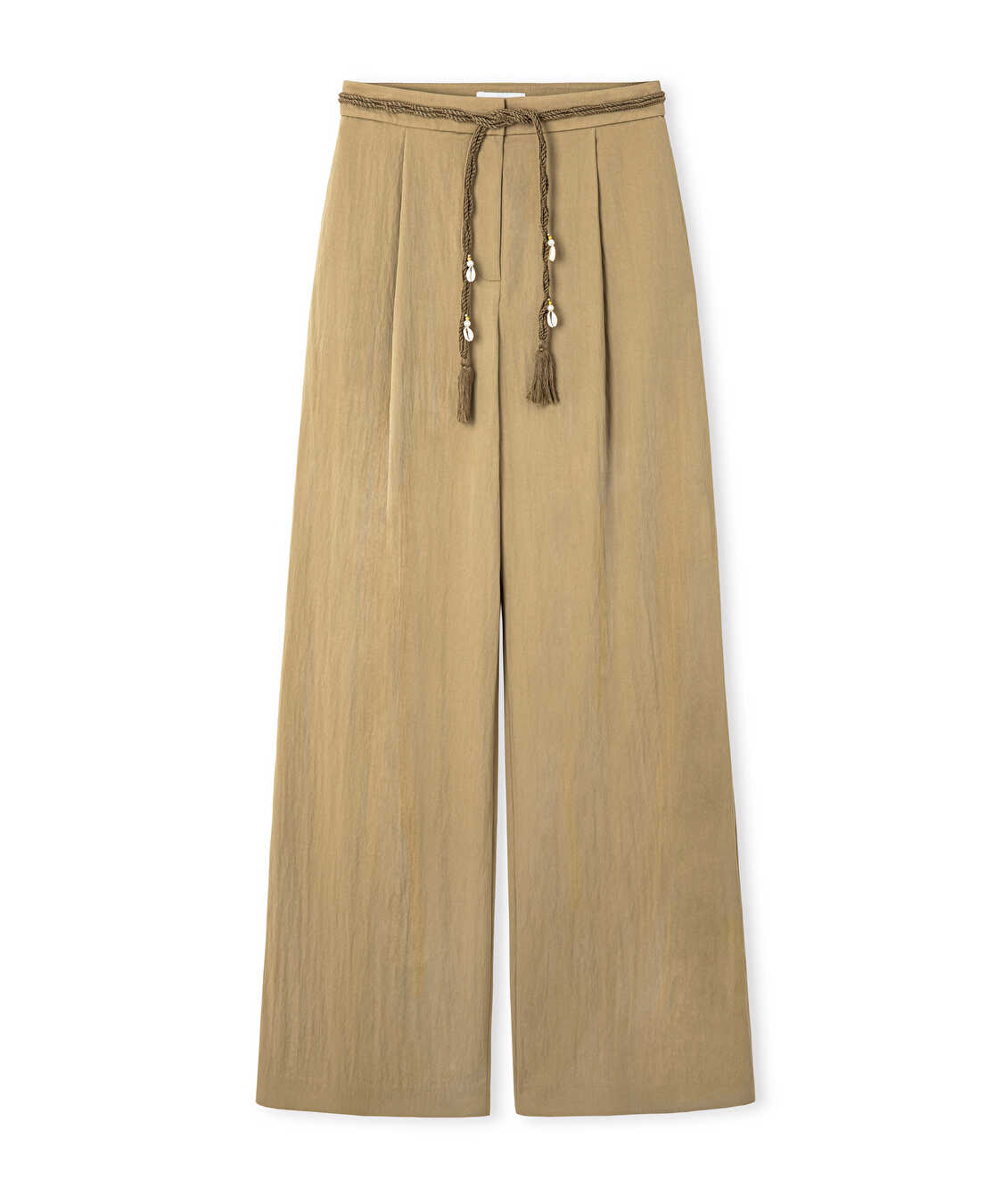 Püsküllü kuşaklı wide leg pantolon - IS1260003204003 - Natürel Pantolon