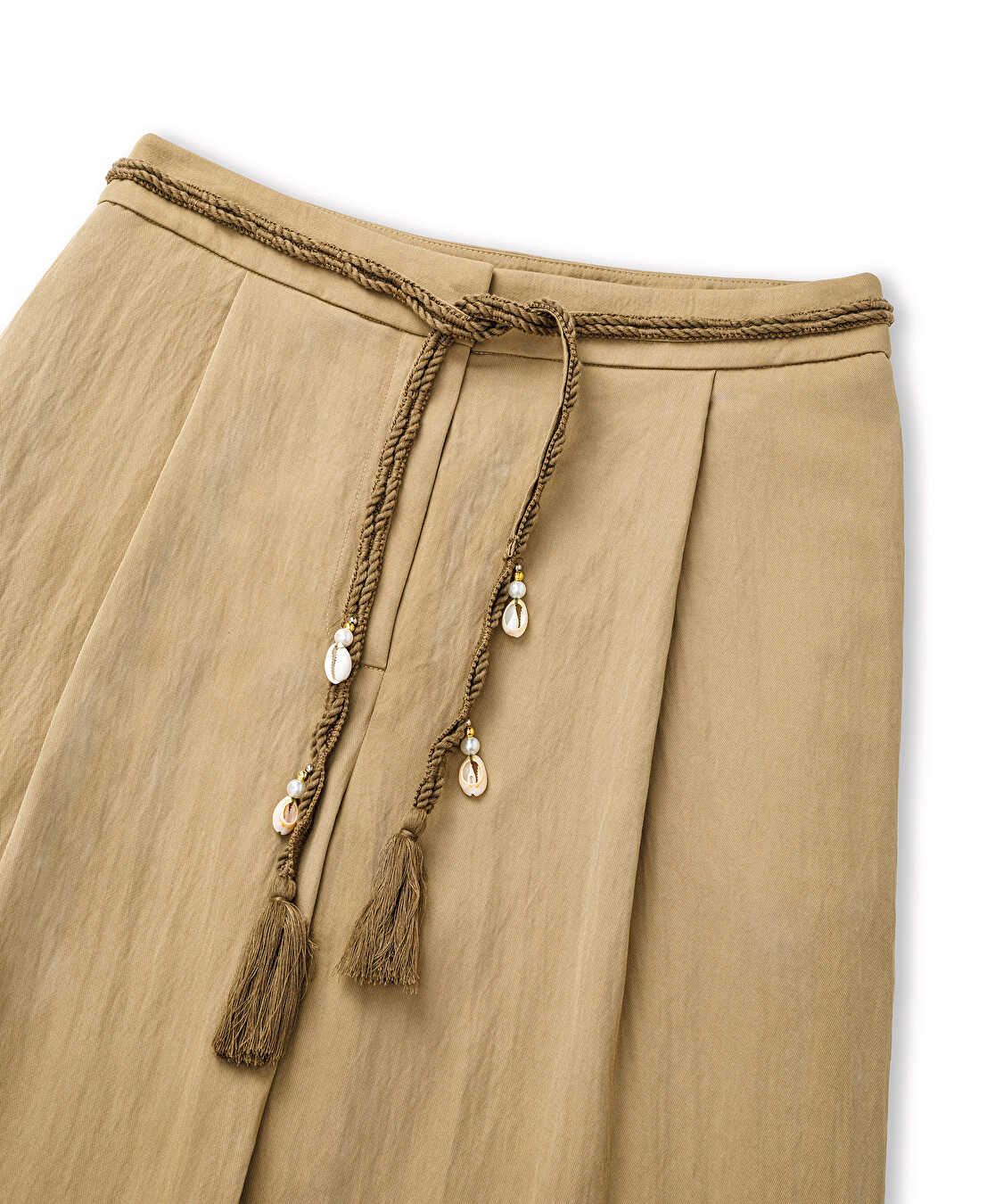 Püsküllü kuşaklı wide leg pantolon - IS1260003204003 - Natürel Pantolon