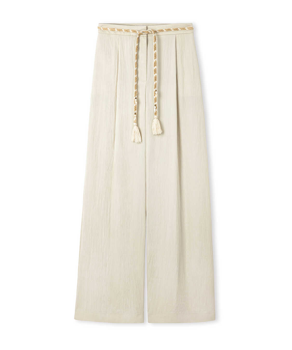 Püsküllü kuşaklı wide leg pantolon - IS1260003204030 - Taş Pantolon