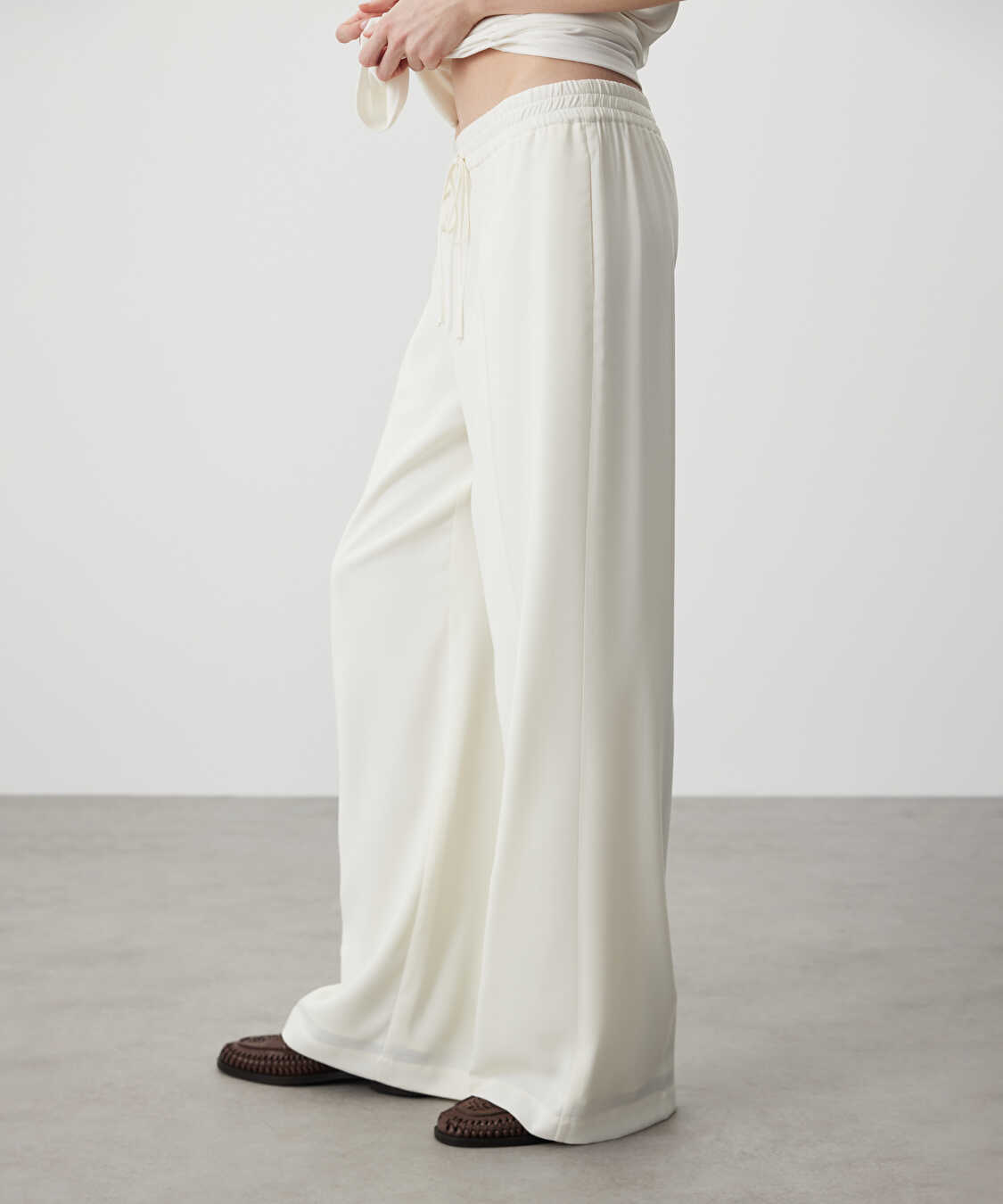 Belden bağlamalı wide leg pantolon - IS1260003205018 - Ekru Pantolon