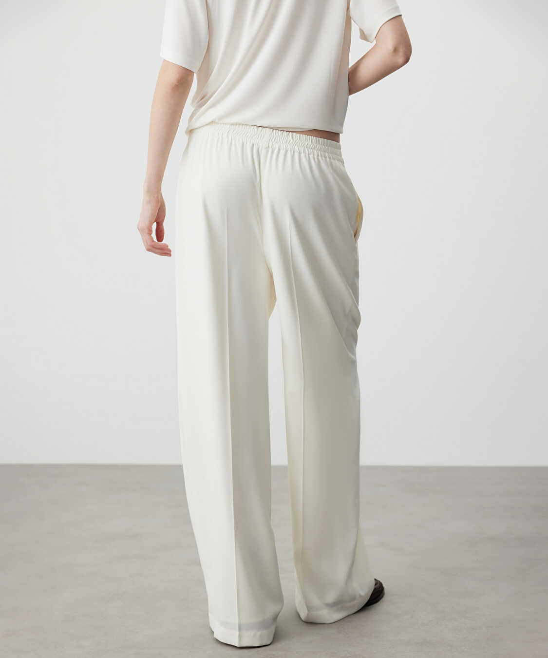 Belden bağlamalı wide leg pantolon - IS1260003205018 - Ekru Pantolon