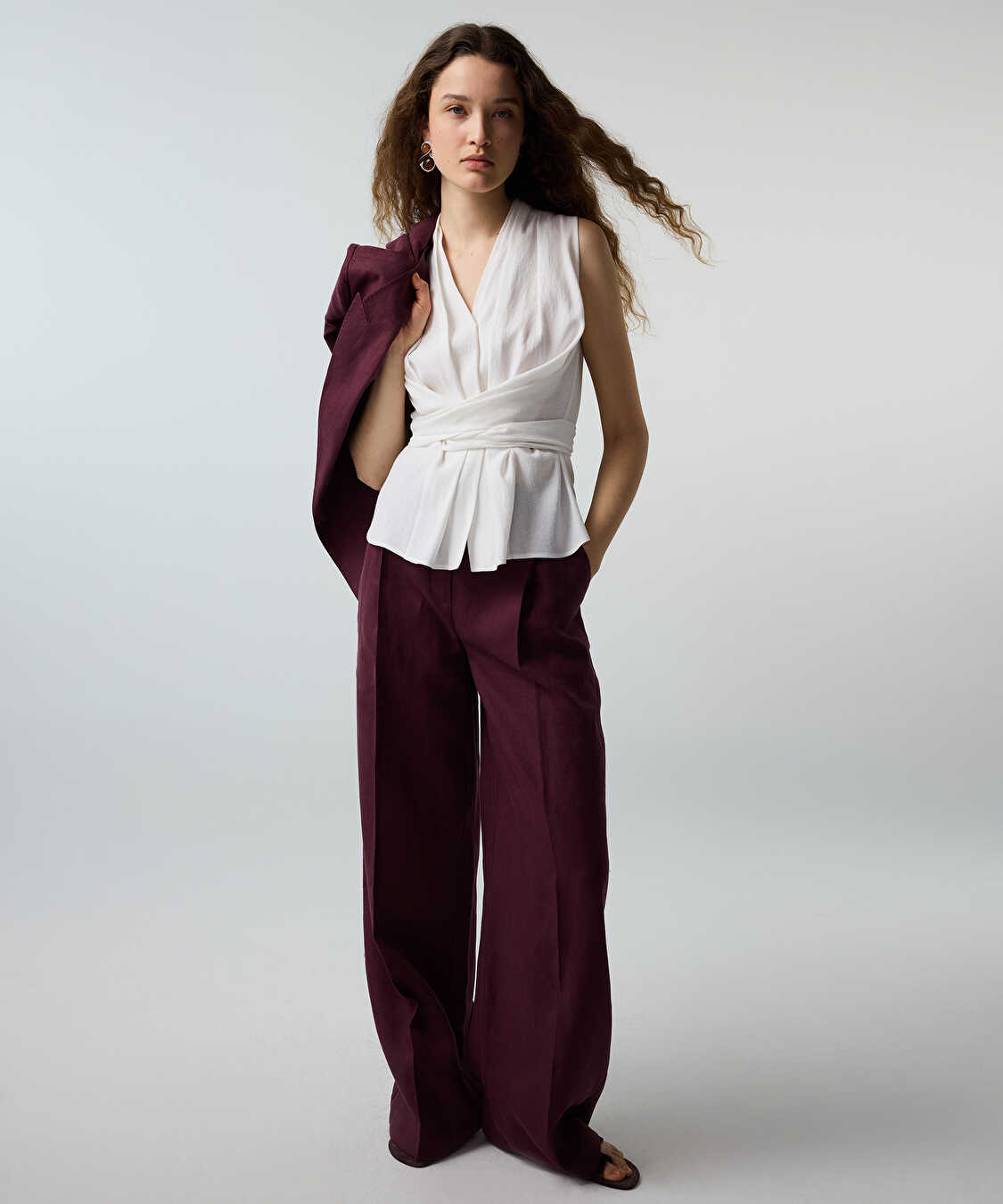 Kemerli wide leg keten pantolon - IS1260003215008 - Mürdüm Pantolon