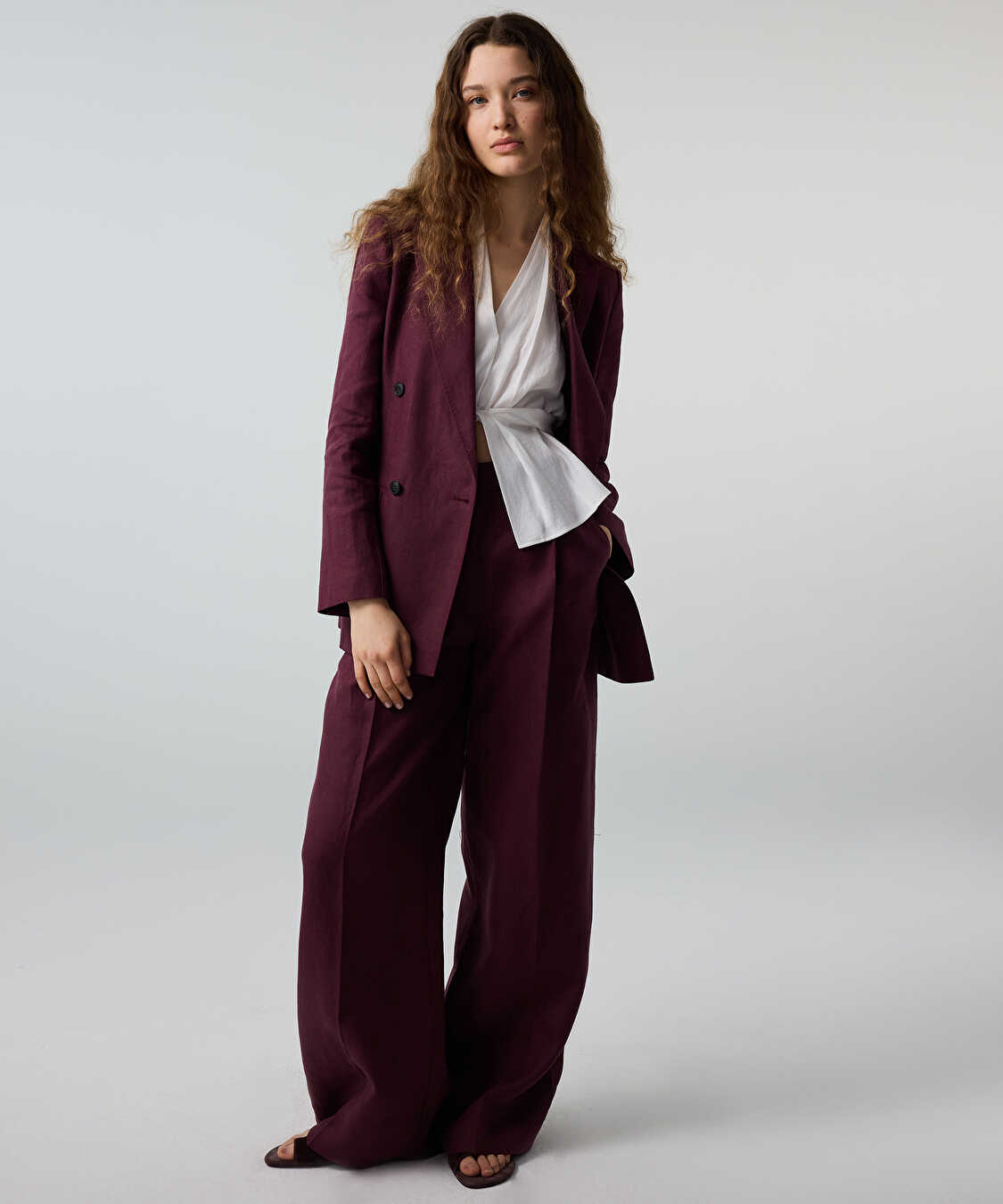 Kemerli wide leg keten pantolon - IS1260003215008 - Mürdüm Pantolon