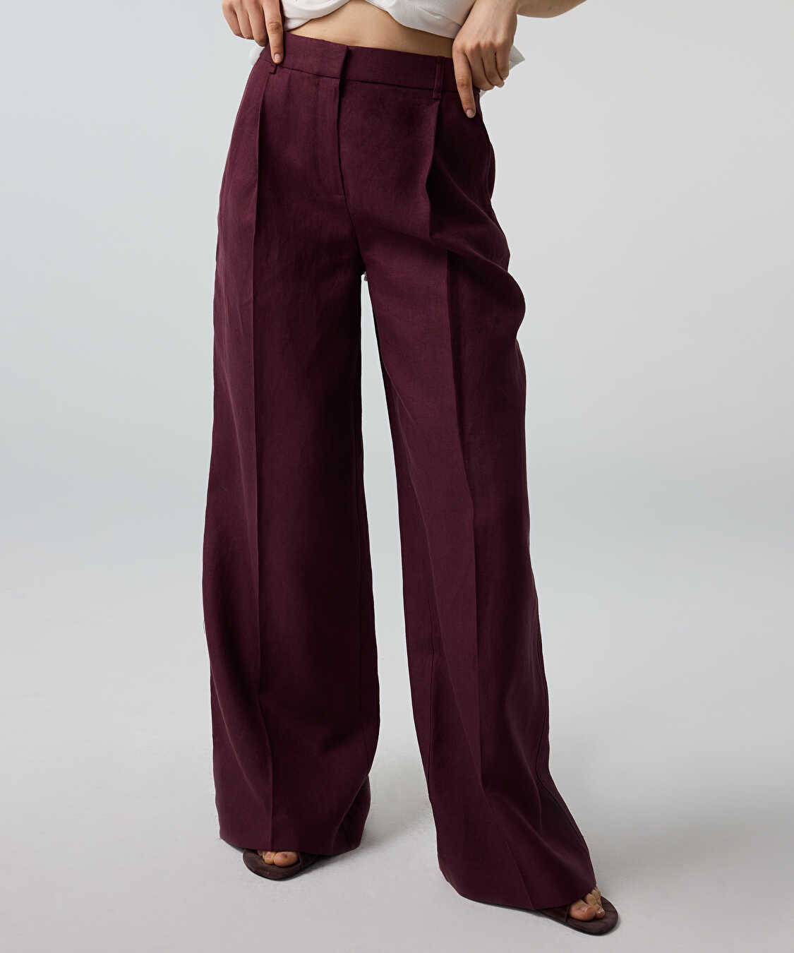 Kemerli wide leg keten pantolon - IS1260003215008 - Mürdüm Pantolon