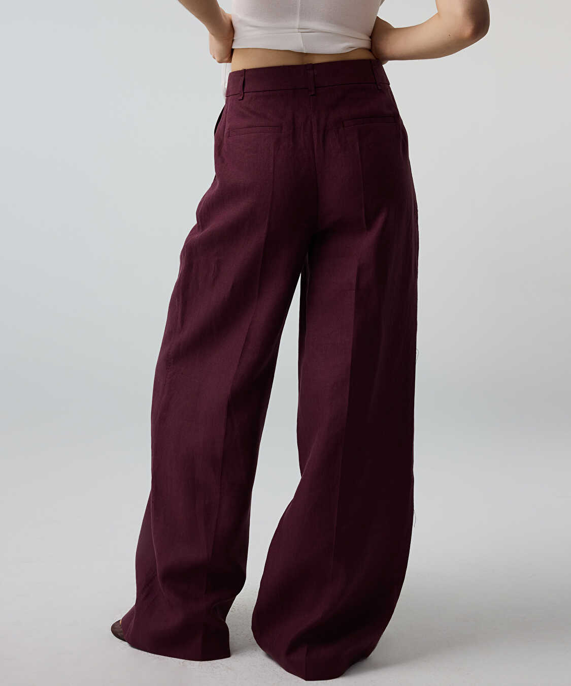 Kemerli wide leg keten pantolon - IS1260003215008 - Mürdüm Pantolon