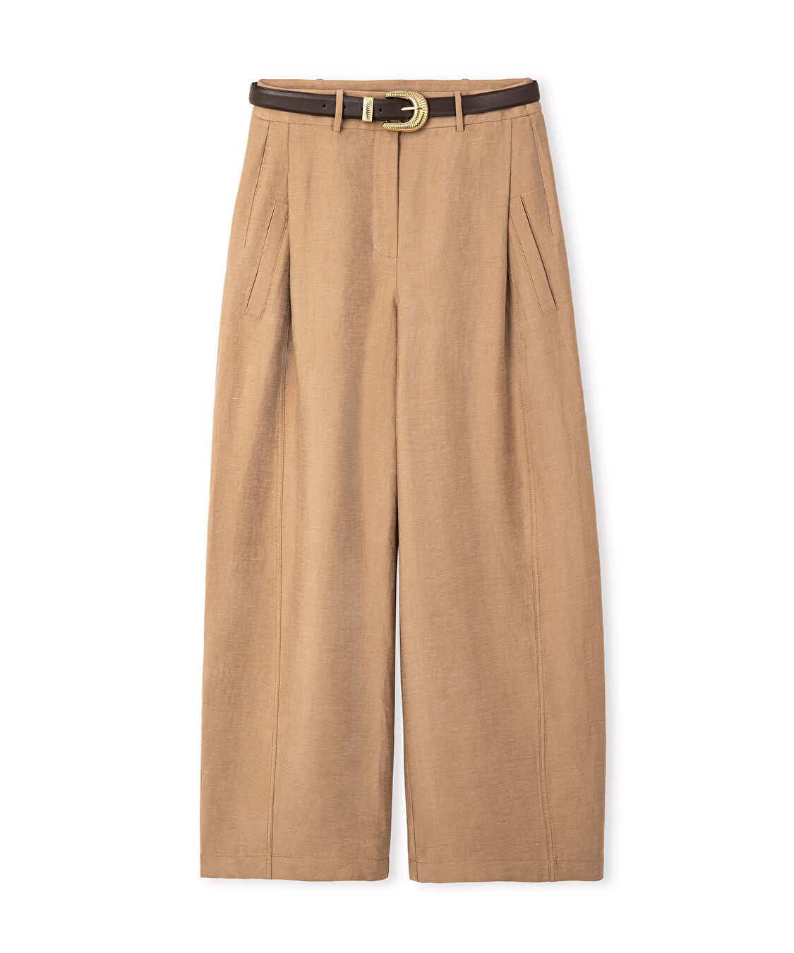 Kemerli barrel fit pantolon - IS1260003229003 - Natürel Pantolon