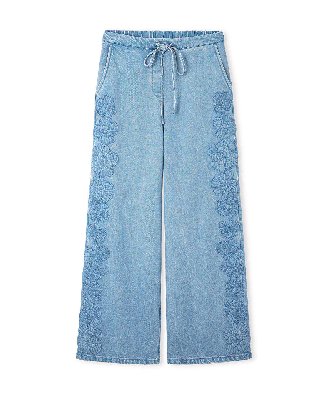 Çiçek aplikeli pantolon - IS1260003230CC2 - Açık İndigo Pantolon