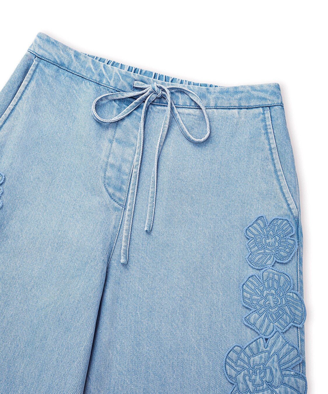 Çiçek aplikeli pantolon - IS1260003230CC2 - Açık İndigo Pantolon