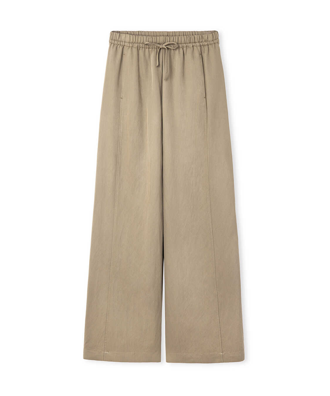Belden bağlamalı wide leg pantolon - IS1260003249176 - Açık Haki Pantolon