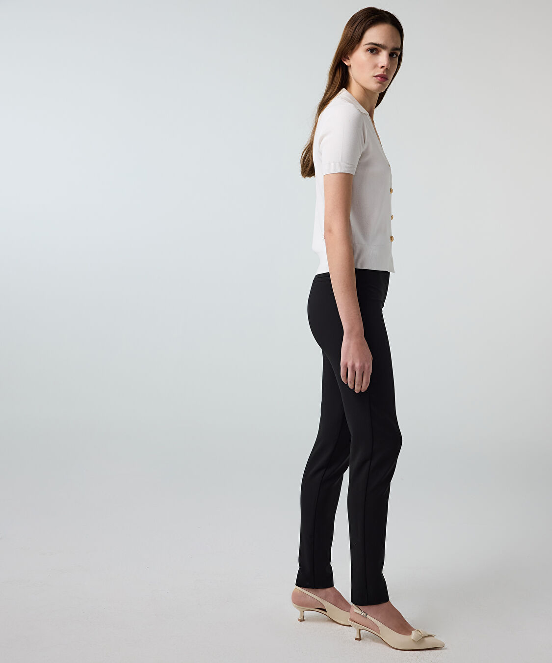 Lurex bel skinny fit pantolon - IS1260003250001 - Siyah Pantolon