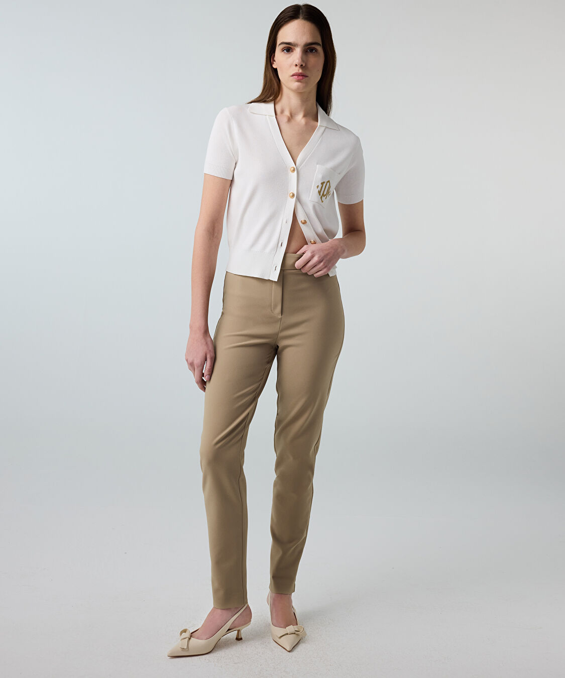 Lurex bel skinny fit pantolon - IS1260003250030 - Taş Pantolon