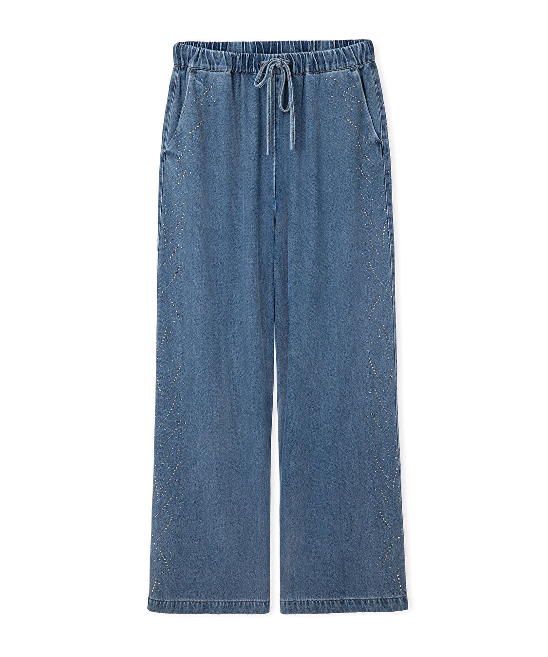 Hotfix baskılı denim pantolon - IS1260003252629 - İndigo Pantolon