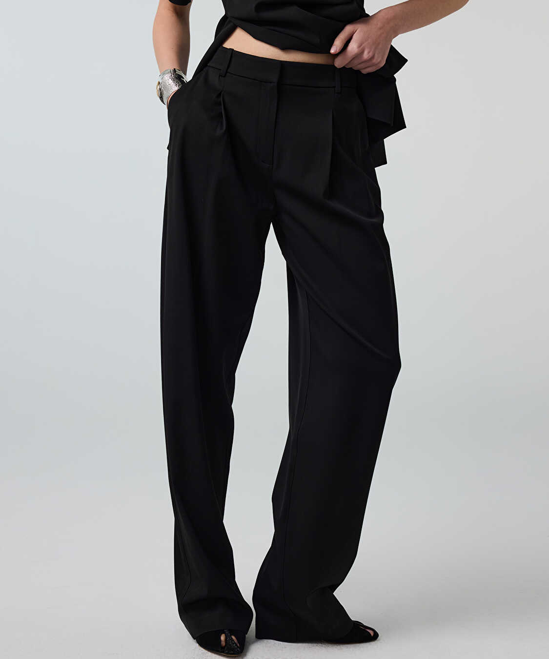Cepli wide leg pantolon - IS1260003275001 - Siyah Pantolon