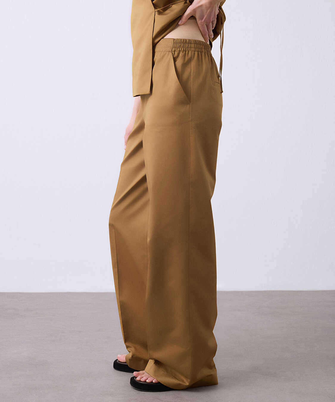 Elastik bel wide leg pantolon - IS1260003366053 - Tütün Pantolon