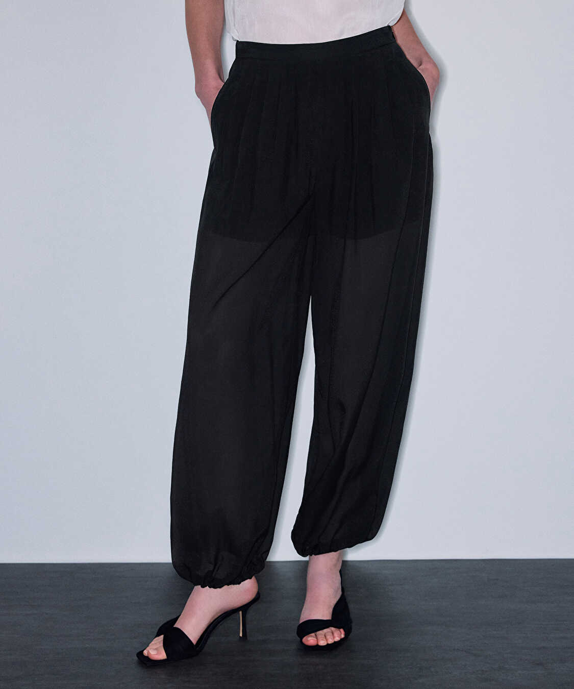 Elastik bel balon fit pantolon - IS1260003378001 - Siyah Pantolon