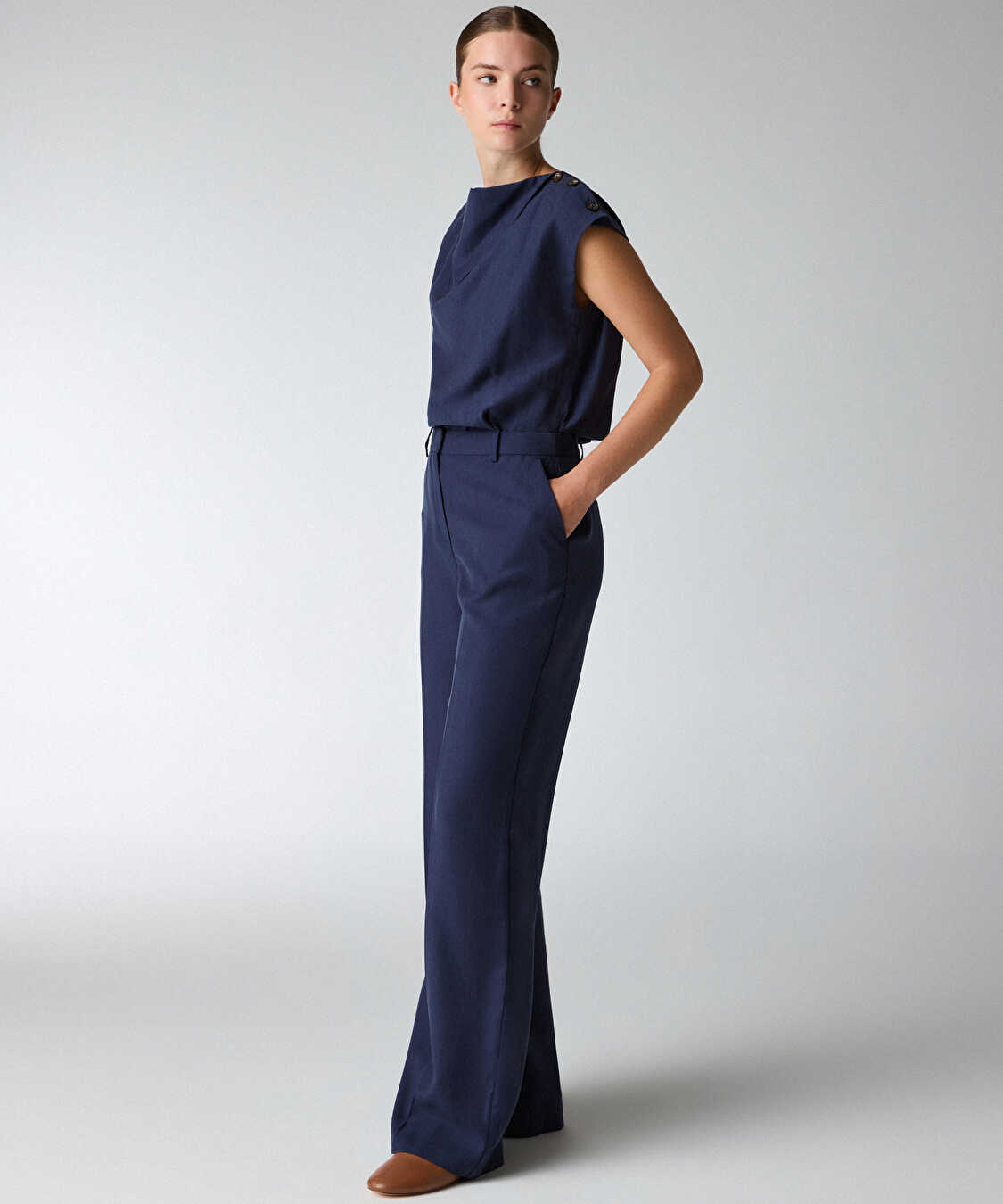 Wide leg pantolon - IS1260003412015 - Lacivert Pantolon