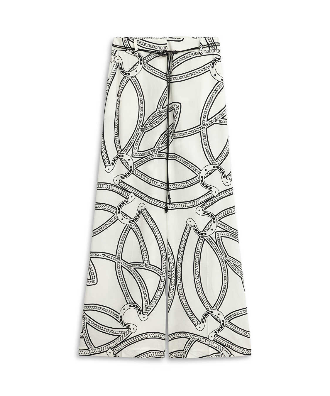 Desenli ve kemerli wide leg pantolon - IS1260003424002 - Beyaz Pantolon