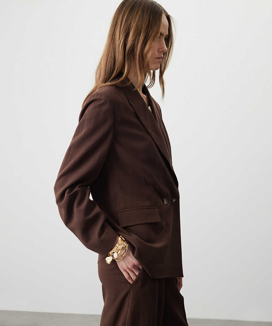 Vatkalı kruvaze blazer - IS1260005048074 - Kahverengi Ceket