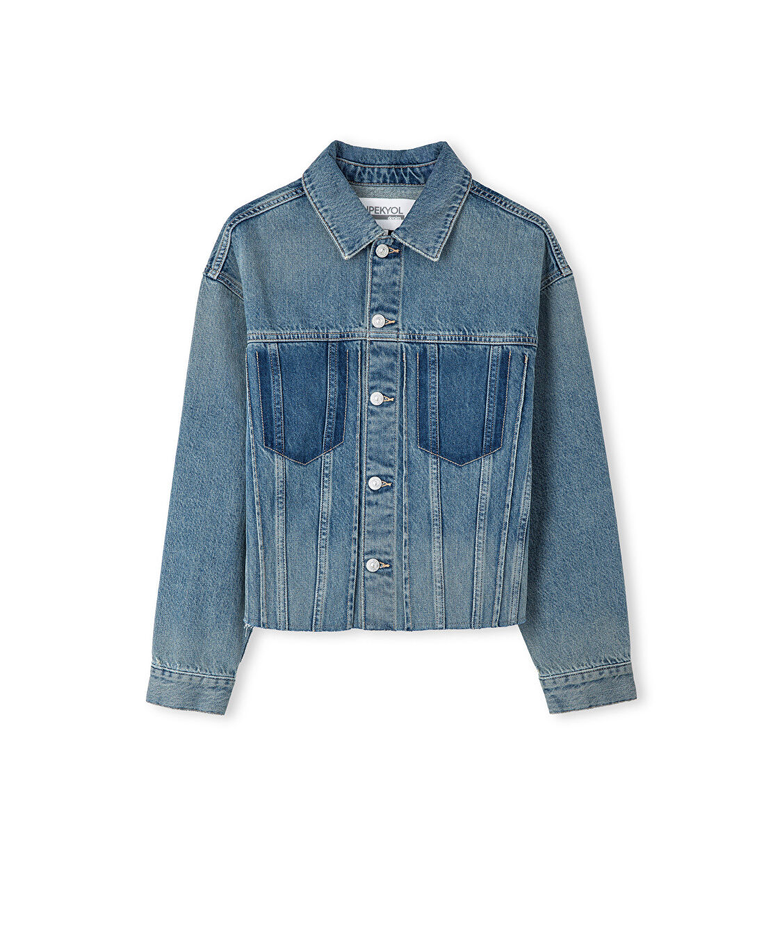 Raw edge denim ceket - IS1260005052CC2 - Açık İndigo Ceket