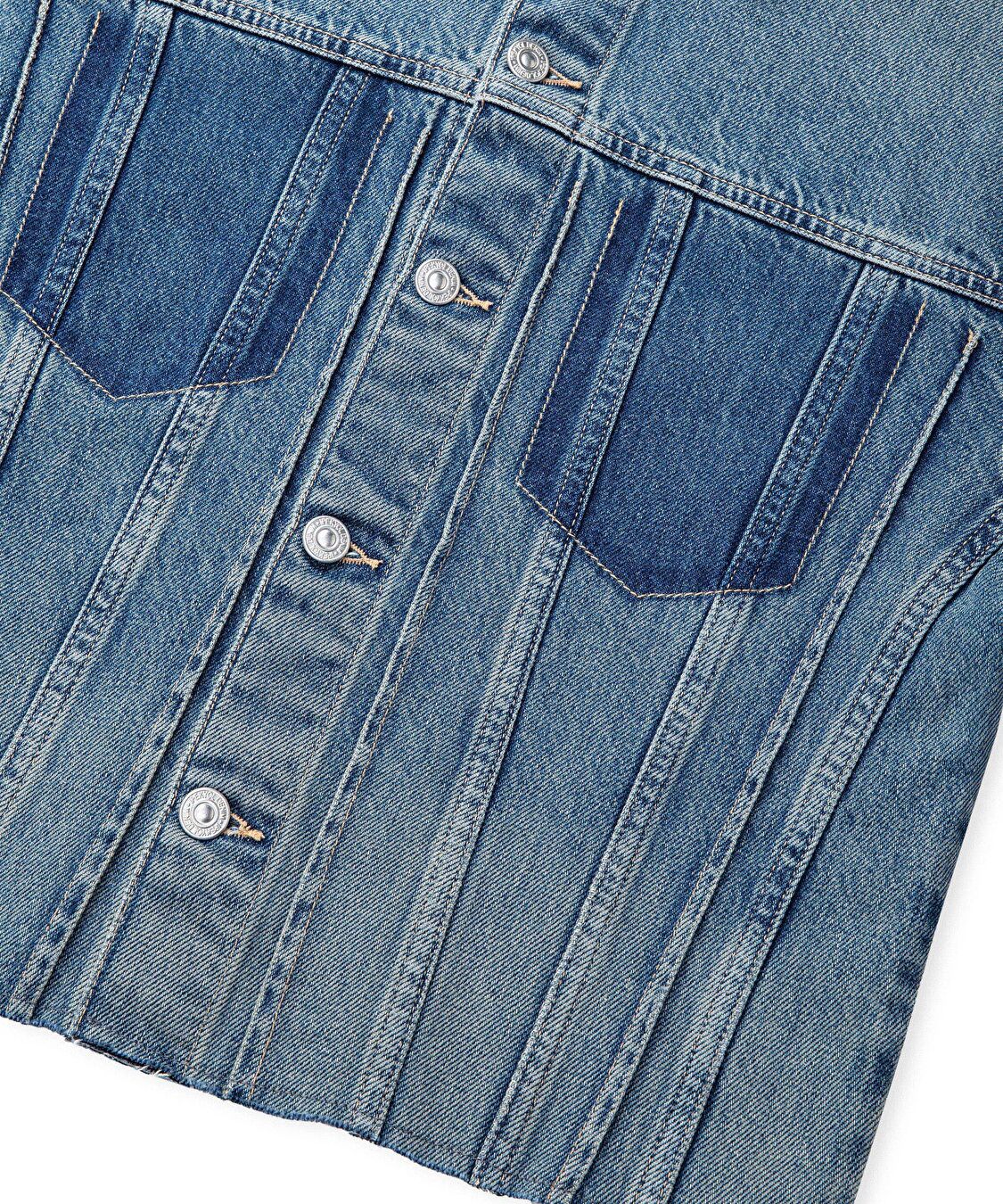 Raw edge denim ceket - IS1260005052CC2 - Açık İndigo Ceket