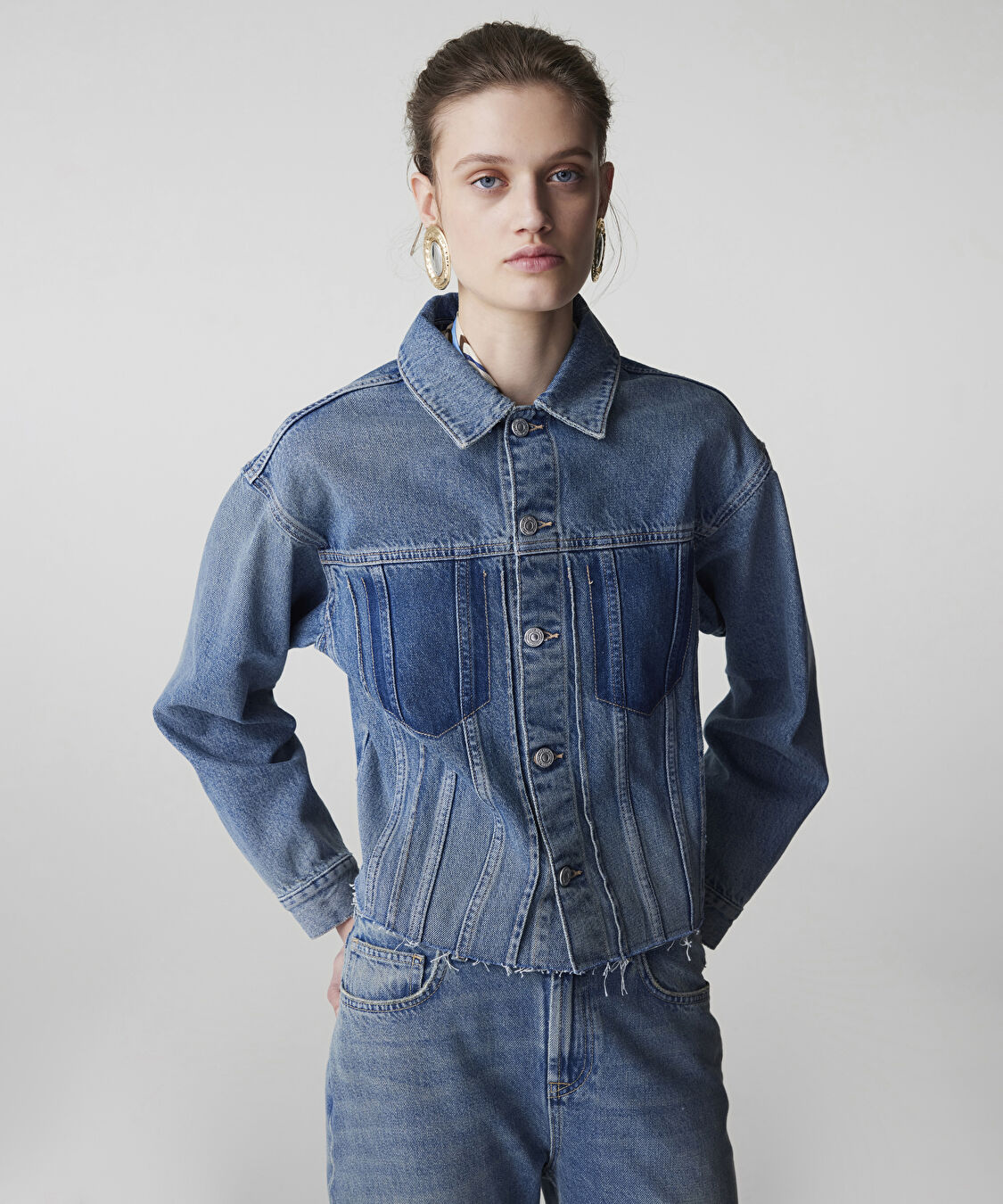 Raw edge denim ceket - IS1260005052CC2 - Açık İndigo Ceket