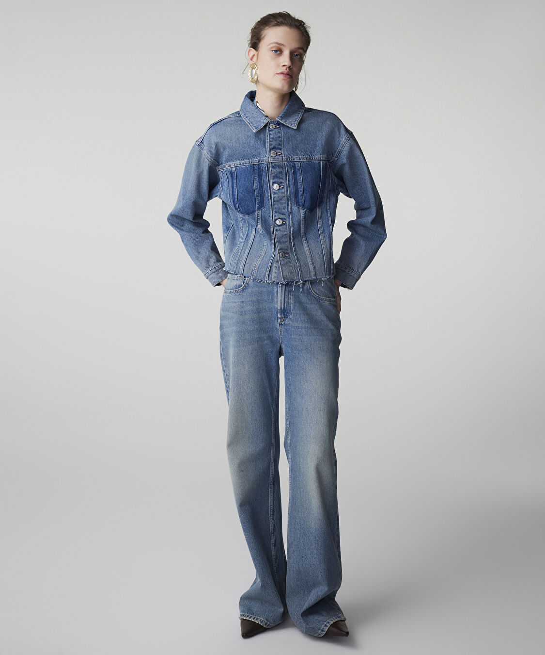 Raw edge denim ceket - IS1260005052CC2 - Açık İndigo Ceket