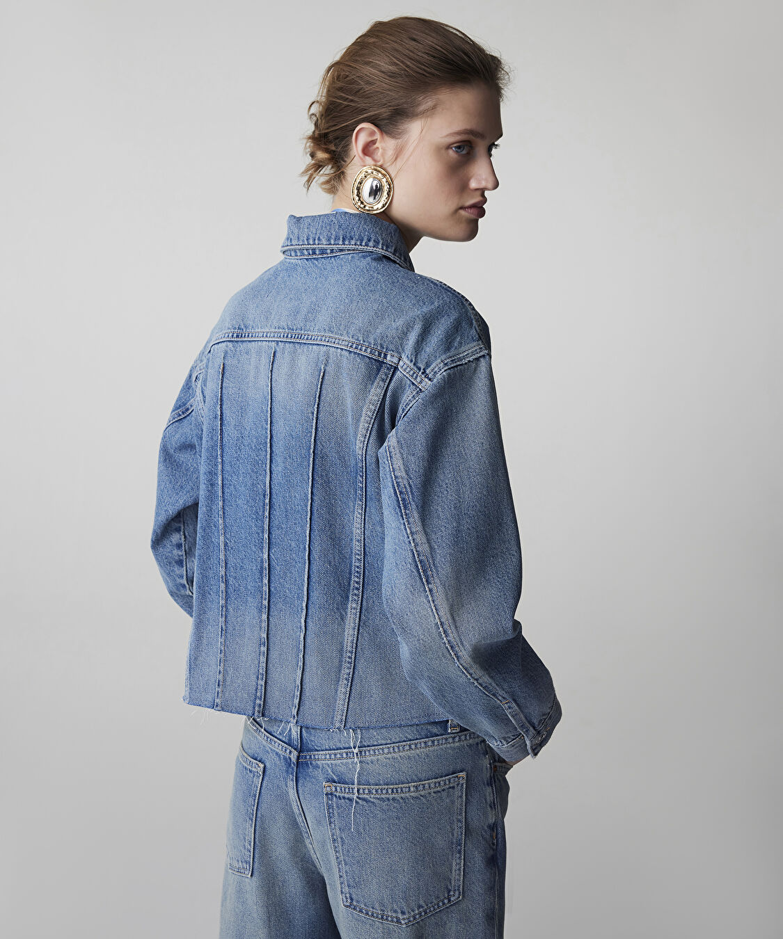 Raw edge denim ceket - IS1260005052CC2 - Açık İndigo Ceket