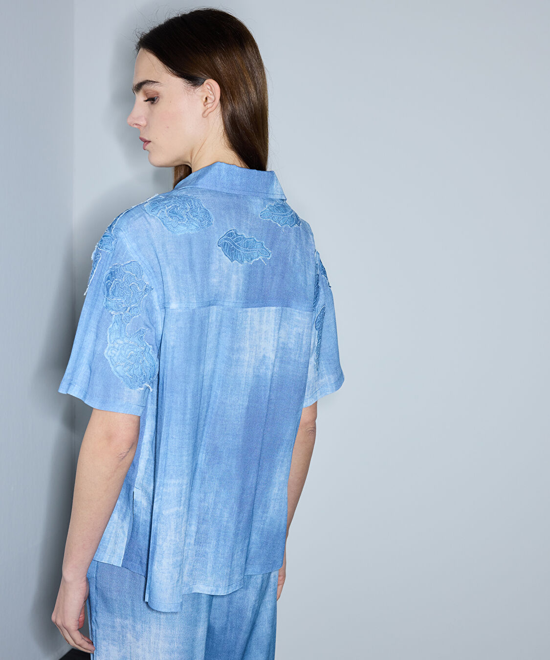 Denim görünümlü baskılı ceket - IS1260005088629 - İndigo Ceket
