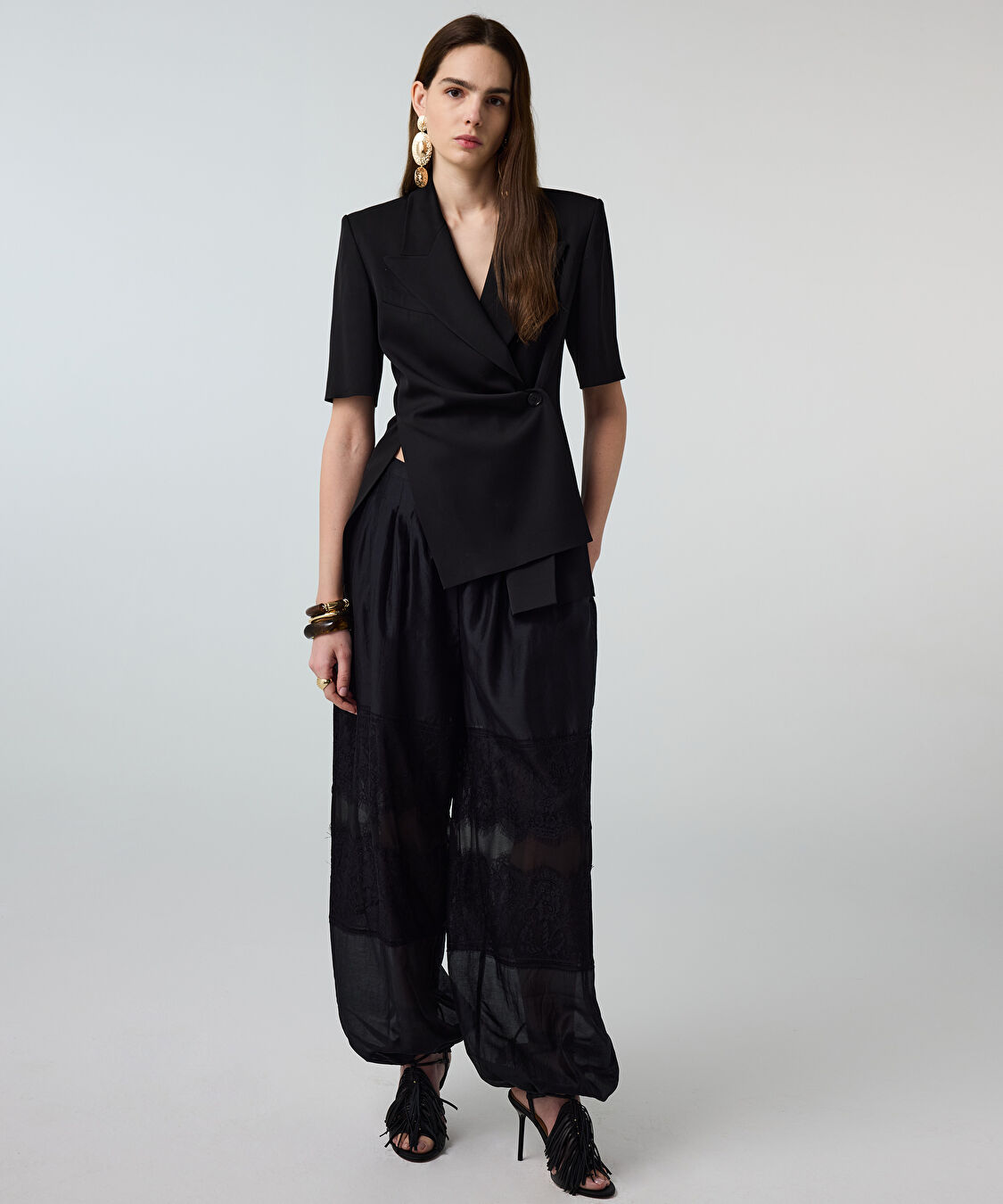 Vatkalı asimetrik blazer - IS1260005099001 - Siyah Ceket
