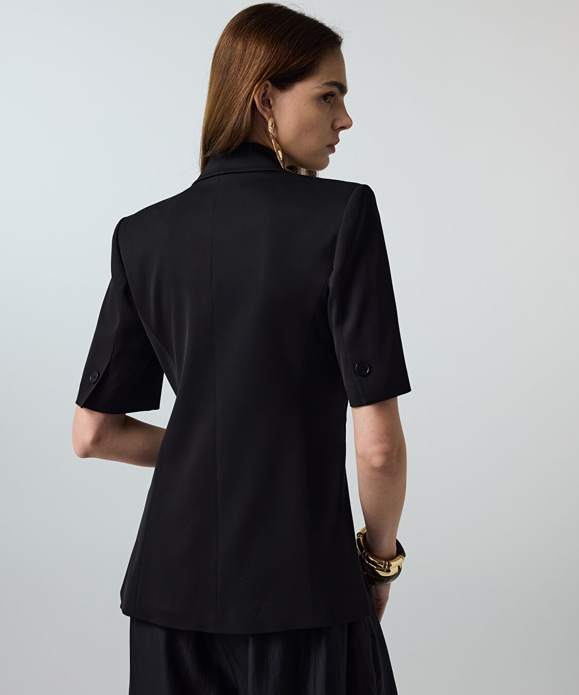 Vatkalı asimetrik blazer - IS1260005099001 - Siyah Ceket
