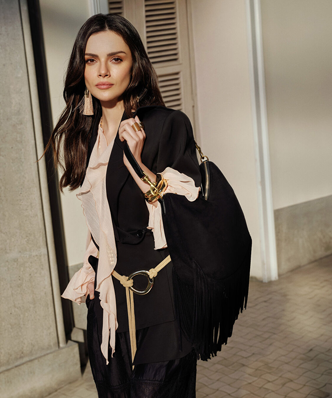 Vatkalı asimetrik blazer - IS1260005099001 - Siyah Ceket